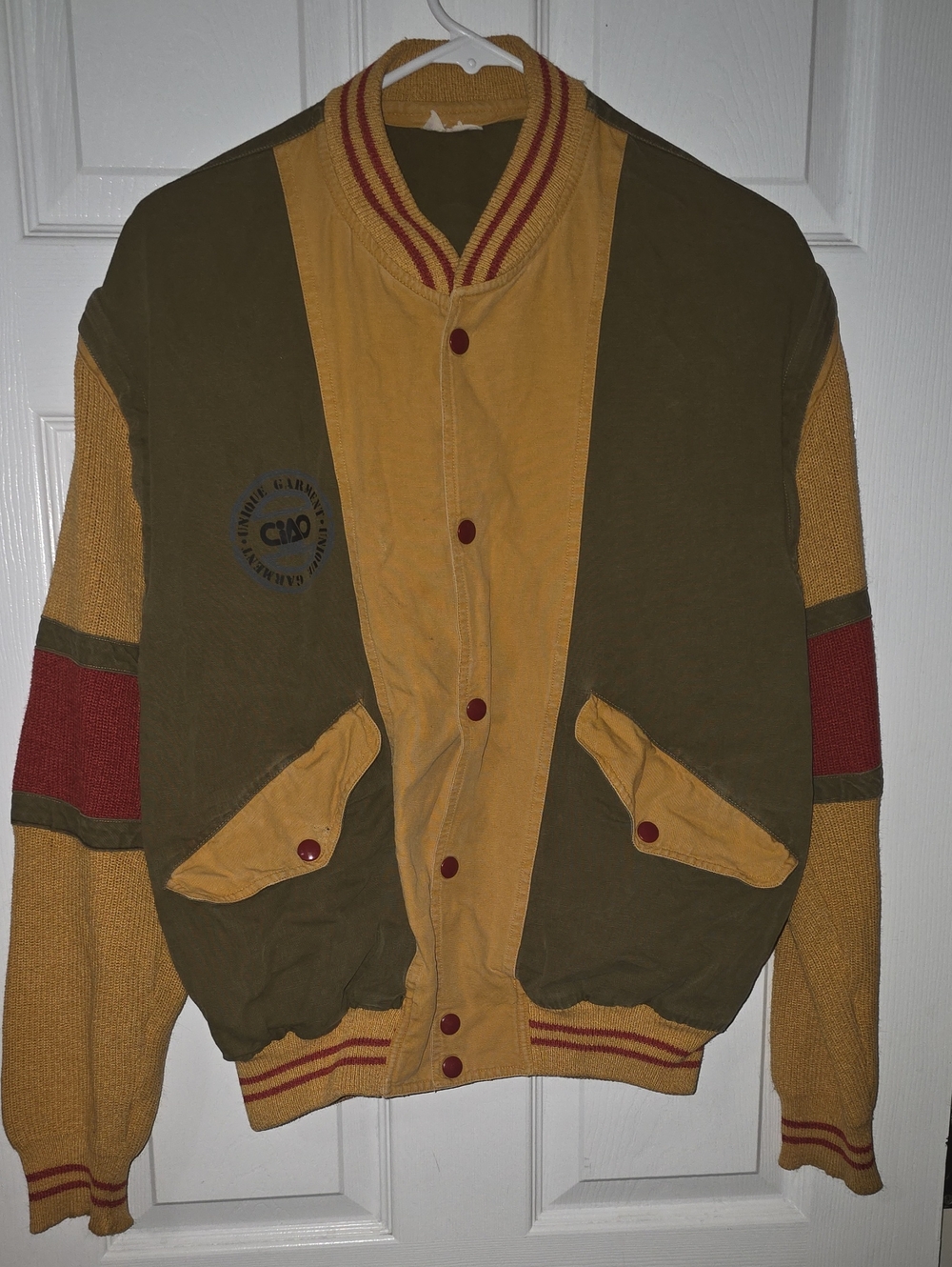 Source Unknown Mustard, Olive & Red Varsity Bomber Jacket